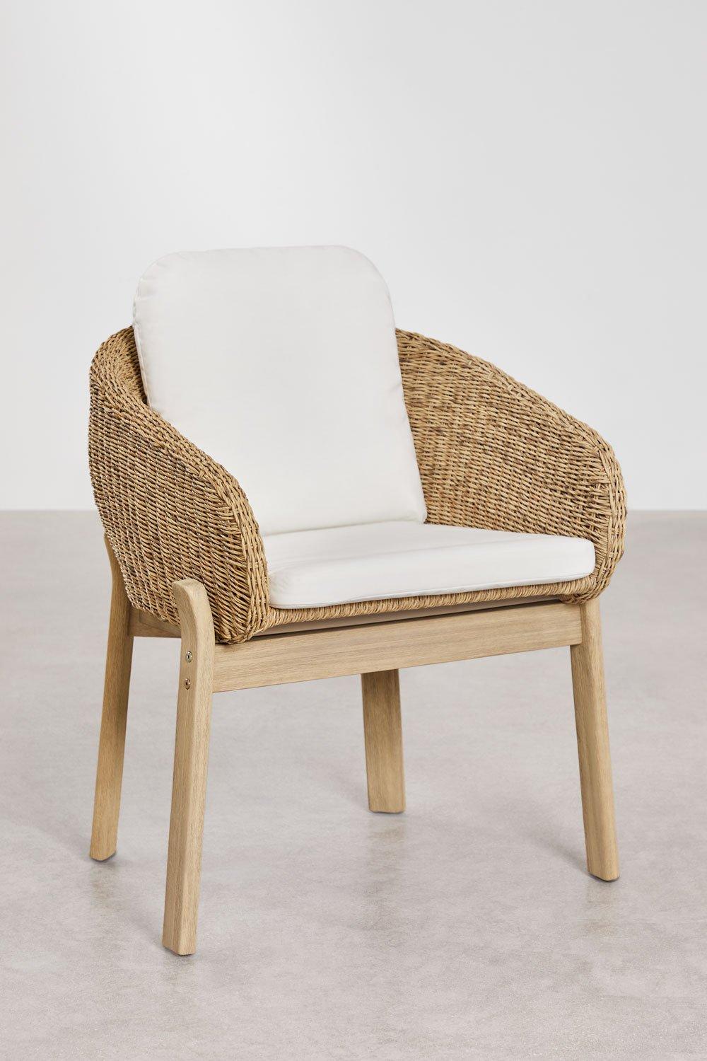 Sklum Dining Chair With Armrests In Acacia Wood And Synthetic Rattan Leilan