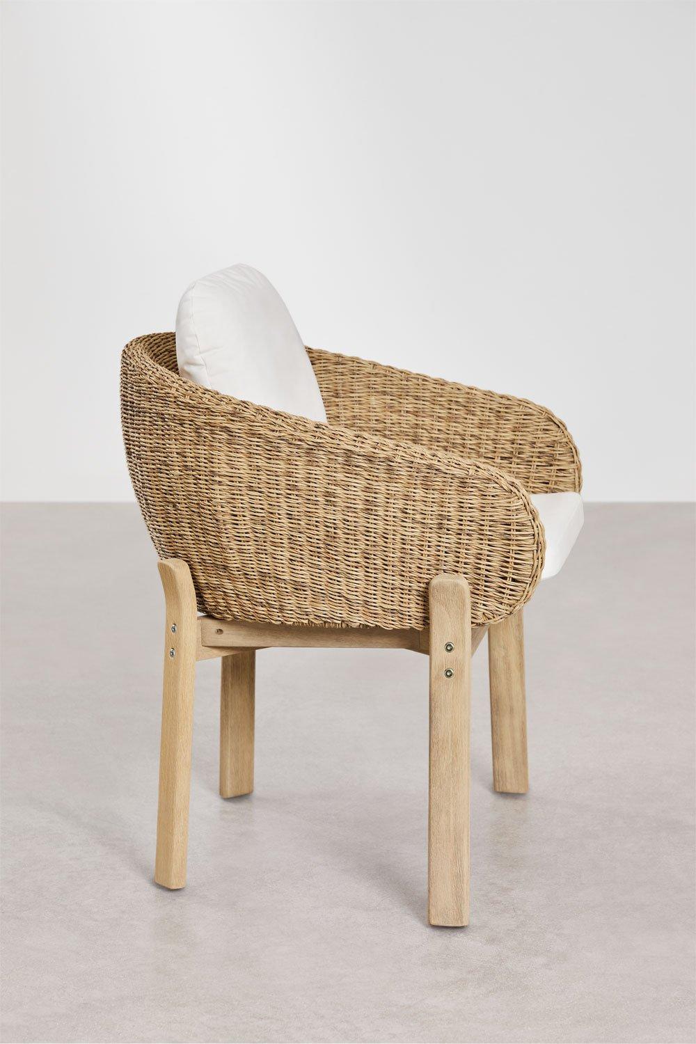 Sklum Dining Chair With Armrests In Acacia Wood And Synthetic Rattan Leilan