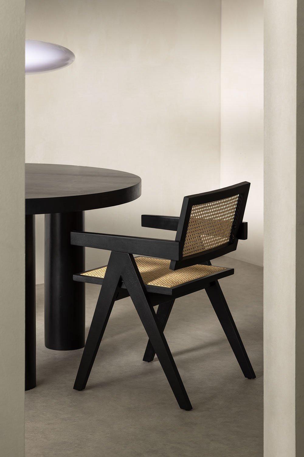sklum Dining Chair with Armrests in Ash Wood and Rattan Lali
