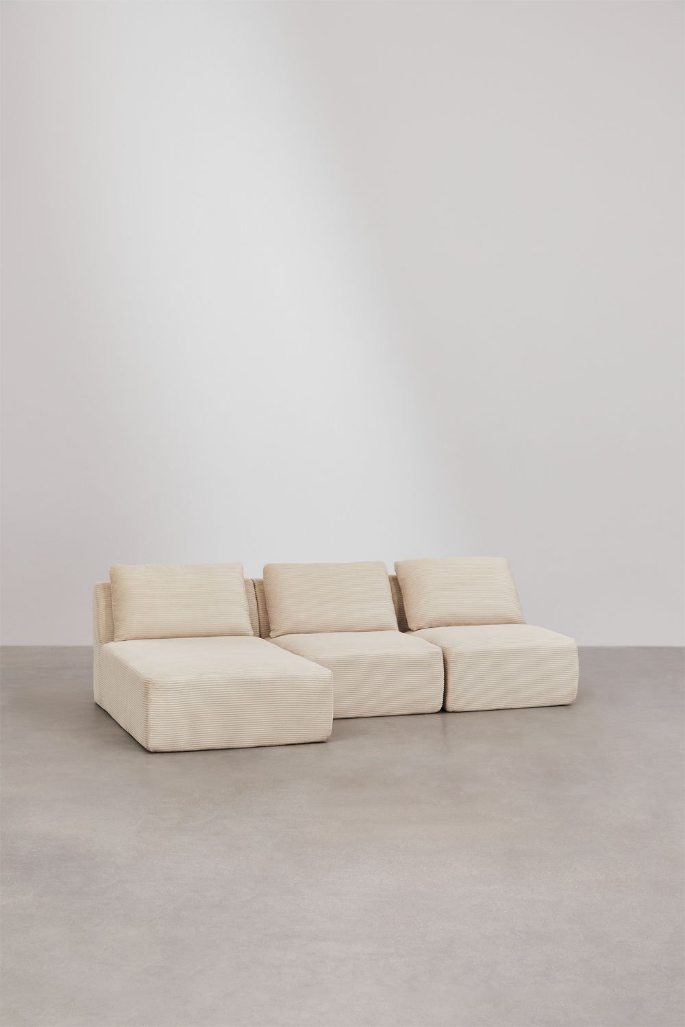 Sklum Divano Modulare Temple Con Chaise Longue Sinistra In 3 Pezzi In Velluto A Coste Sottovuoto