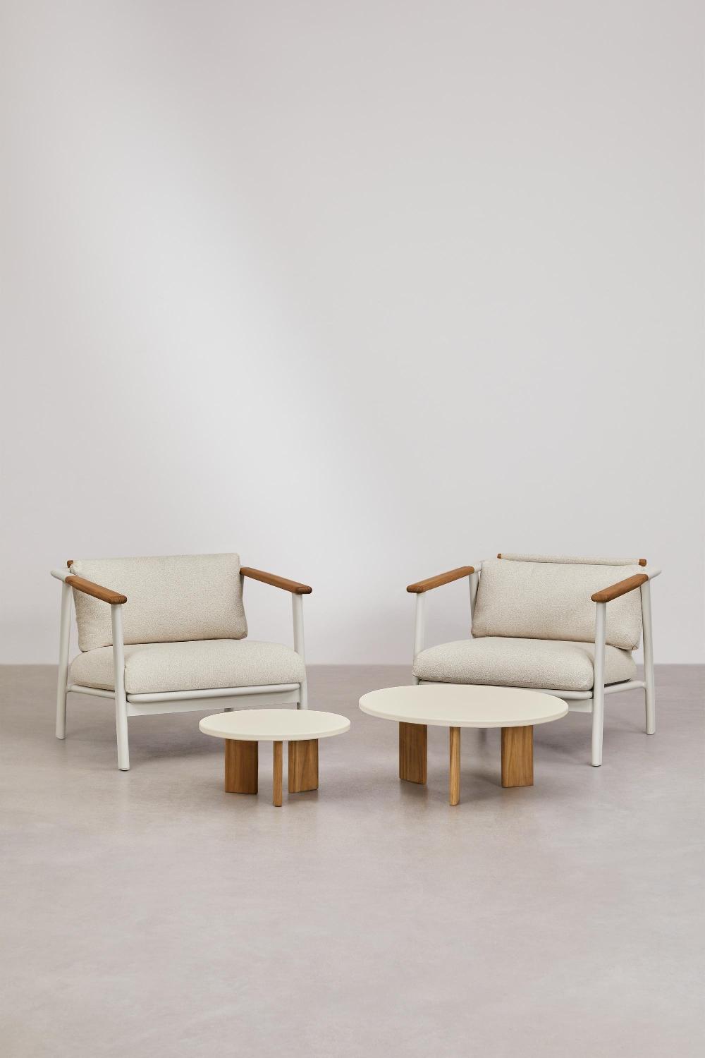 Sklum Ensemble De Jardin Avec 2 Fauteuils En Tissu Bouclé Et 2 Tables Basses En Aluminium Yervin