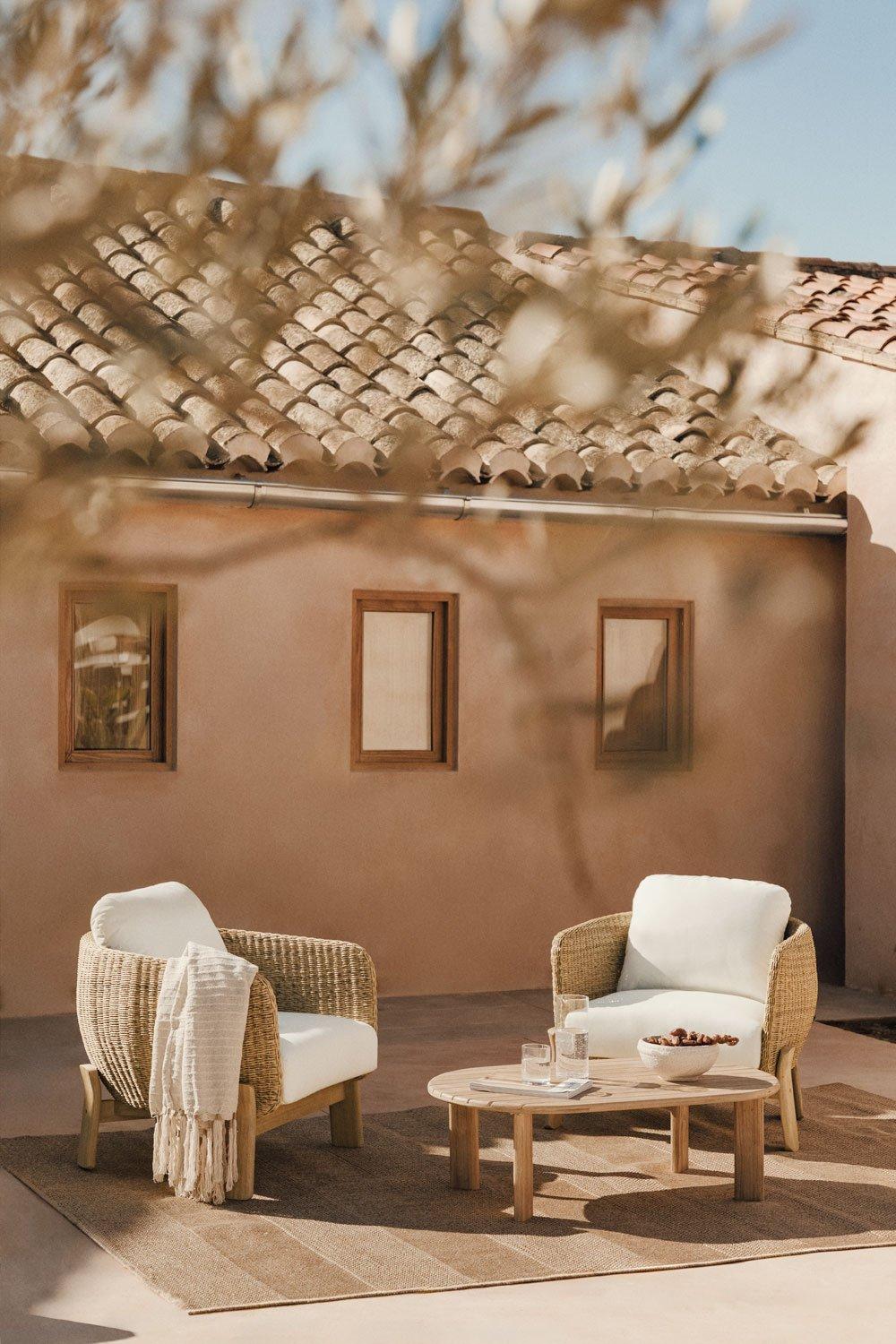 sklum Ensemble de jardin avec 2 fauteuils et table basse en bois d'acacia et rotin Leilan