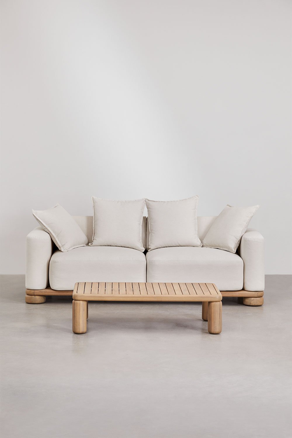 sklum Ensemble de jardin avec canapé 2 places et table basse en bois d'acacia 125x80 cm Ioanis