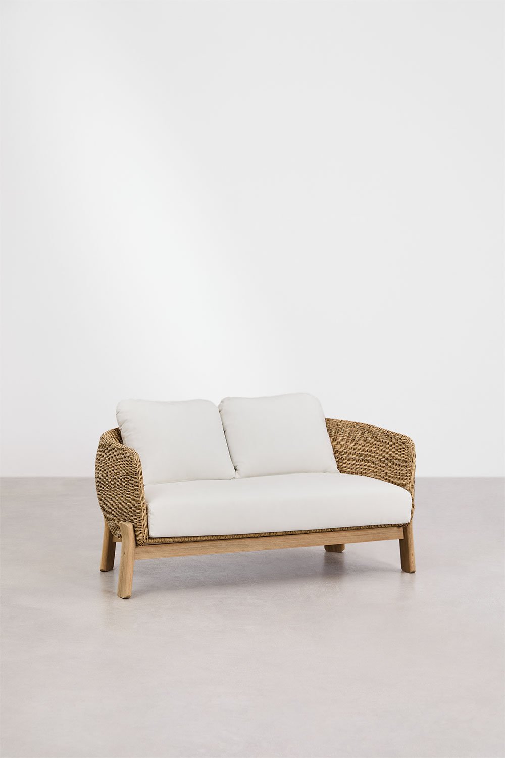 Sklum Ensemble De Salon Avec Canapé 2 Places Et Table Basse En Bois D'acacia Et Rotin Leilan