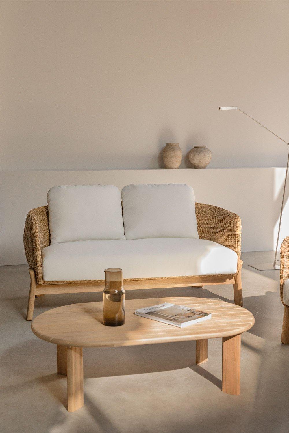 sklum Ensemble de salon avec canapé 2 places et table basse en bois d'acacia et rotin Leilan