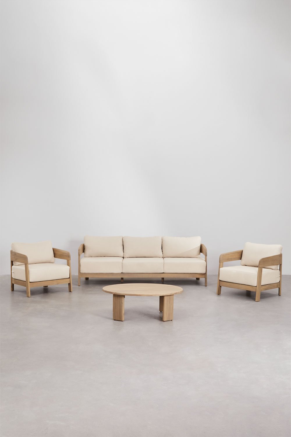 Sklum Ensemble De Salon Avec Canapé 3 Places 2 Fauteuils Et Table Basse En Bois D'acacia Uleno