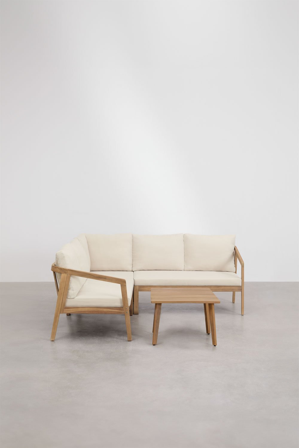 Sklum Ensemble De Salon Avec Canapé D'angle Et Table D'appoint En Bois D'acacia Kaela