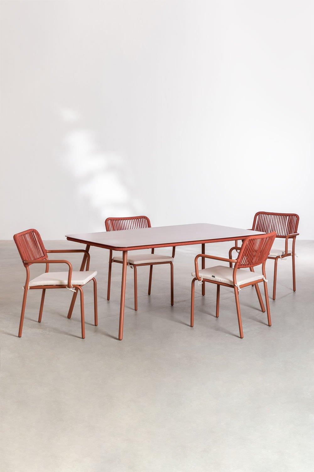 sklum Ensemble de table rectangulaire 160 x 90 cm et 4 chaises de salle à manger empilables en aluminium Arhiza