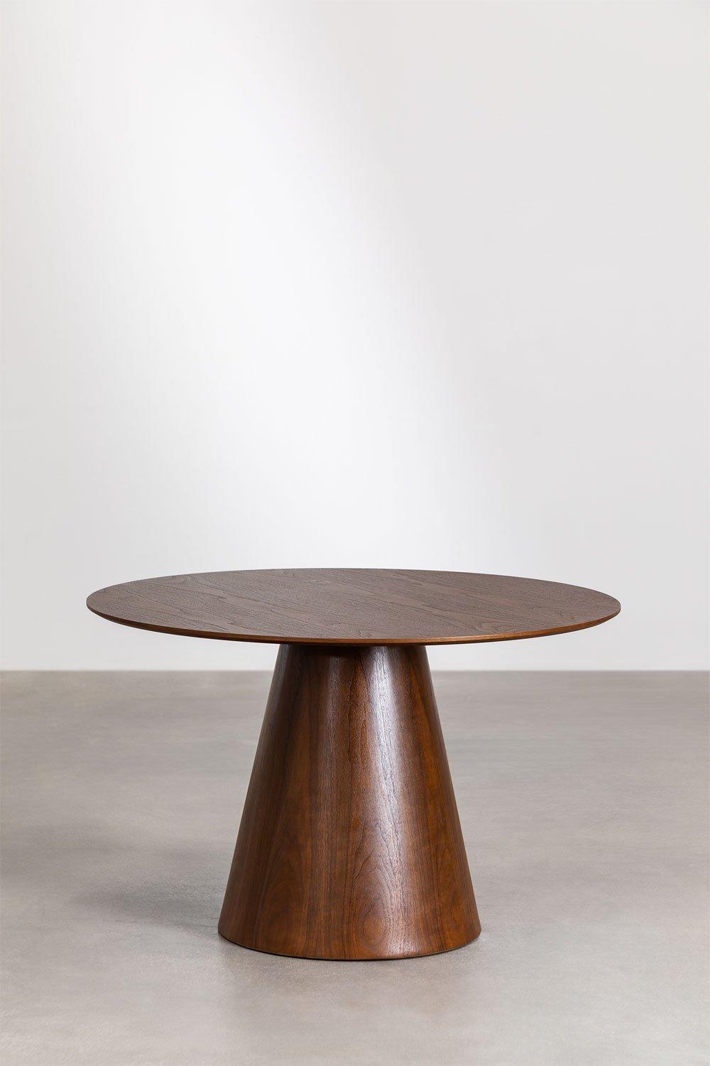 Sklum Ensemble De Table Ronde Aura En Placage De Noyer (Ø120 Cm) Et 4 Chaises De Salle à Manger En Velours Xastru
