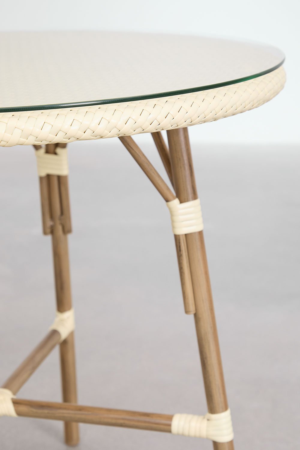 Sklum Ensemble De Table Ronde Ø80 Cm Brielle Bistro Et 4 Chaises De Jardin Avec Accoudoirs En Rotin Synthétique Et Aluminium Solange B