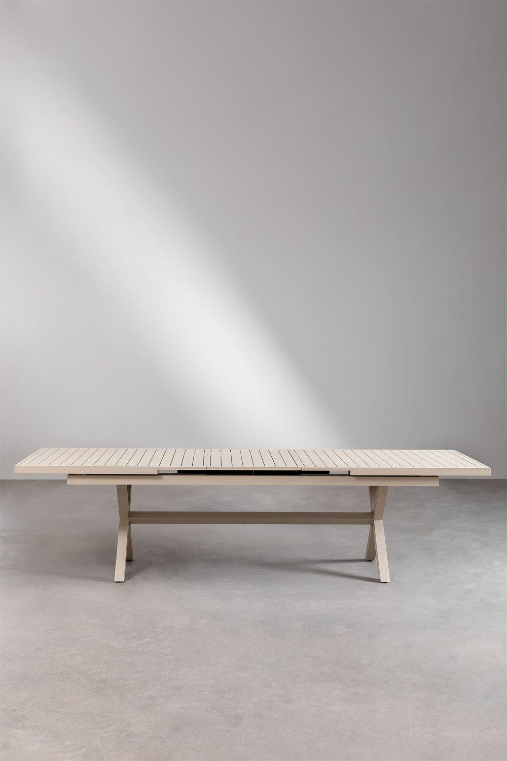 Sklum Ensemble Table Extensible Rectangulaire Karena 240-300x100 Cm Et 10 Chaises De Jardin Empilables Avec Accoudoirs En Aluminium