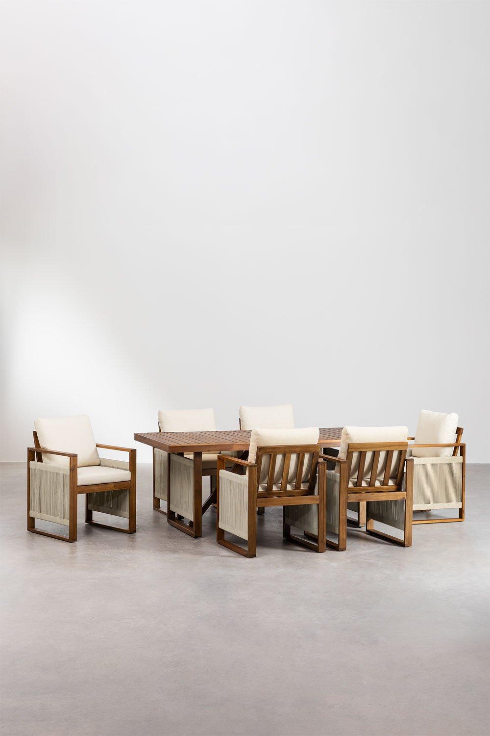 Sklum Ensemble Table Rectangulaire (200x100 Cm) Et 6 Chaises De Salle à Manger Avec Accoudoirs En Bois D'acacia Nayely