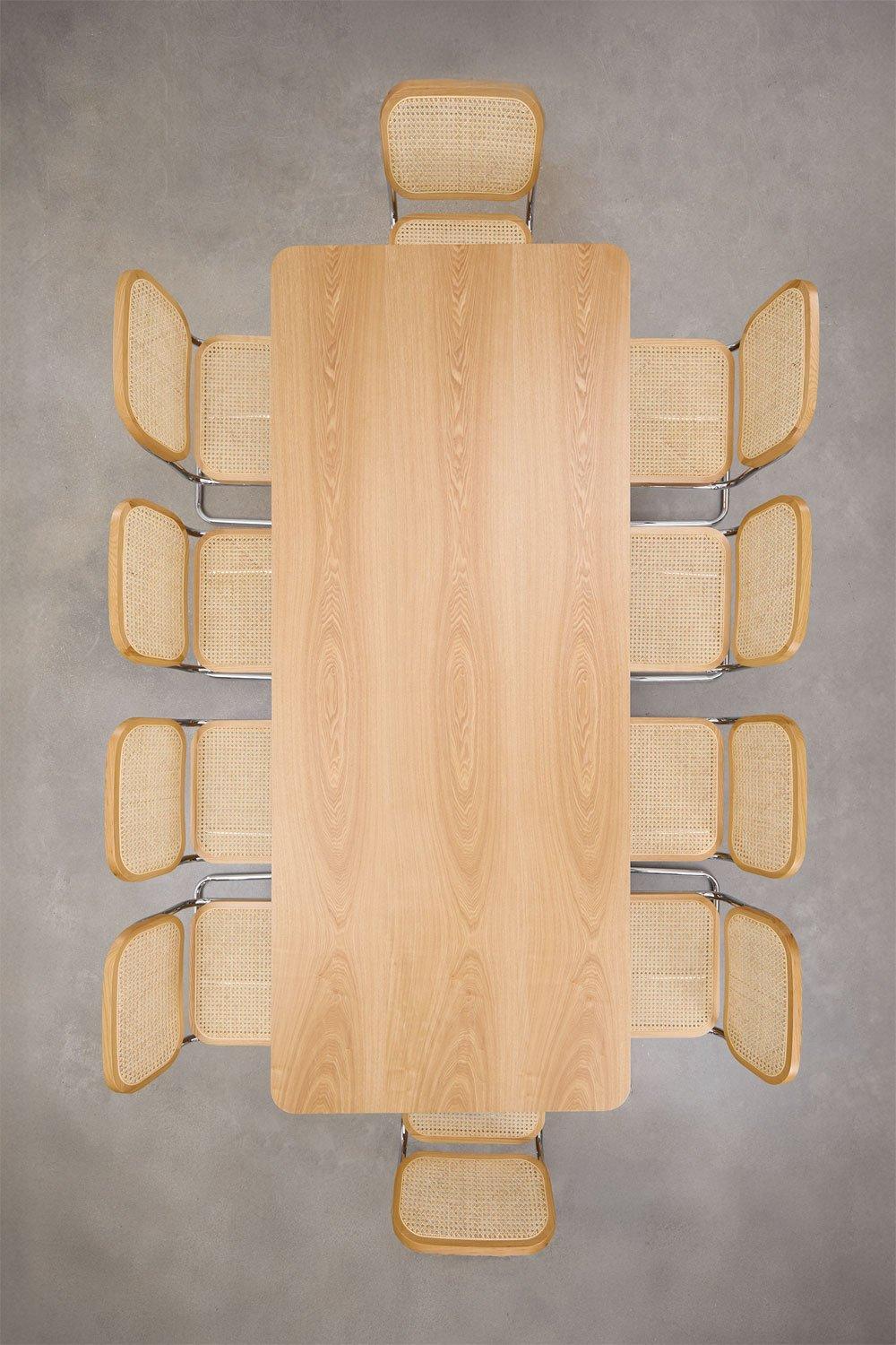 Sklum Ensemble Table Rectangulaire 240x100 Cm En MDF Et Acier Inoxydable Et 10 Chaises De Salle à Manger En Rotin Tento