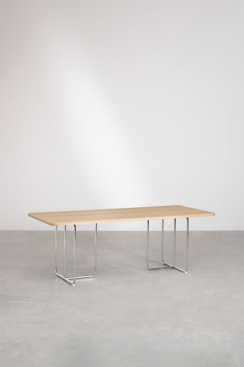 Sklum Ensemble Table Rectangulaire 240x100 Cm En MDF Et Acier Inoxydable Et 10 Chaises De Salle à Manger En Rotin Tento