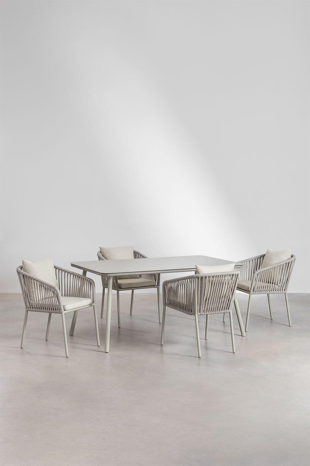 Sklum Ensemble Table Rectangulaire Arhiza Classic 160x90 Cm Et 4 Chaises De Salle à Manger En Aluminium