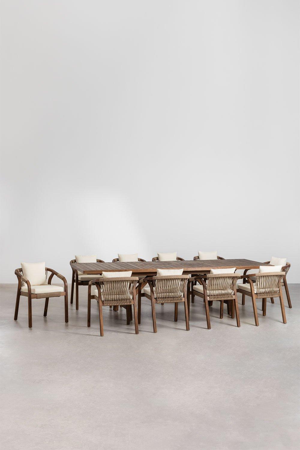 Sklum Ensemble Table Rectangulaire Extensible (200-300x100 Cm) Et 10 Chaises De Salle à Manger Avec Accoudoirs En Bois D'acacia De Dub