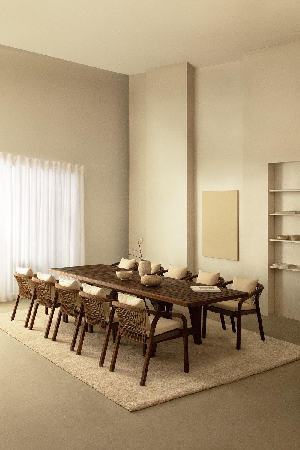 sklum Ensemble table rectangulaire extensible (200-300x100 cm) et 10 chaises de salle à manger avec accoudoirs en bois d'acacia de Dub