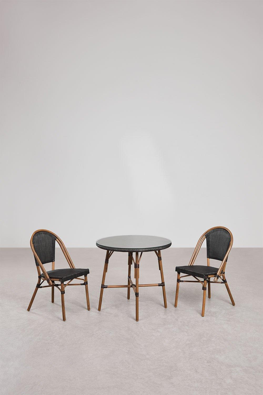 sklum Ensemble table ronde Brielle Bistro Ø80 cm et 2 chaises empilables en textilène et aluminium Brielle Bistro Classic