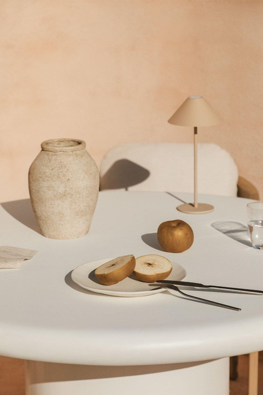 Sklum Ensemble Table Ronde Ø120 Cm En Ciment Namara Et 4 Chaises De Jardin Avec Accoudoirs En Bois D'acacia Uleno