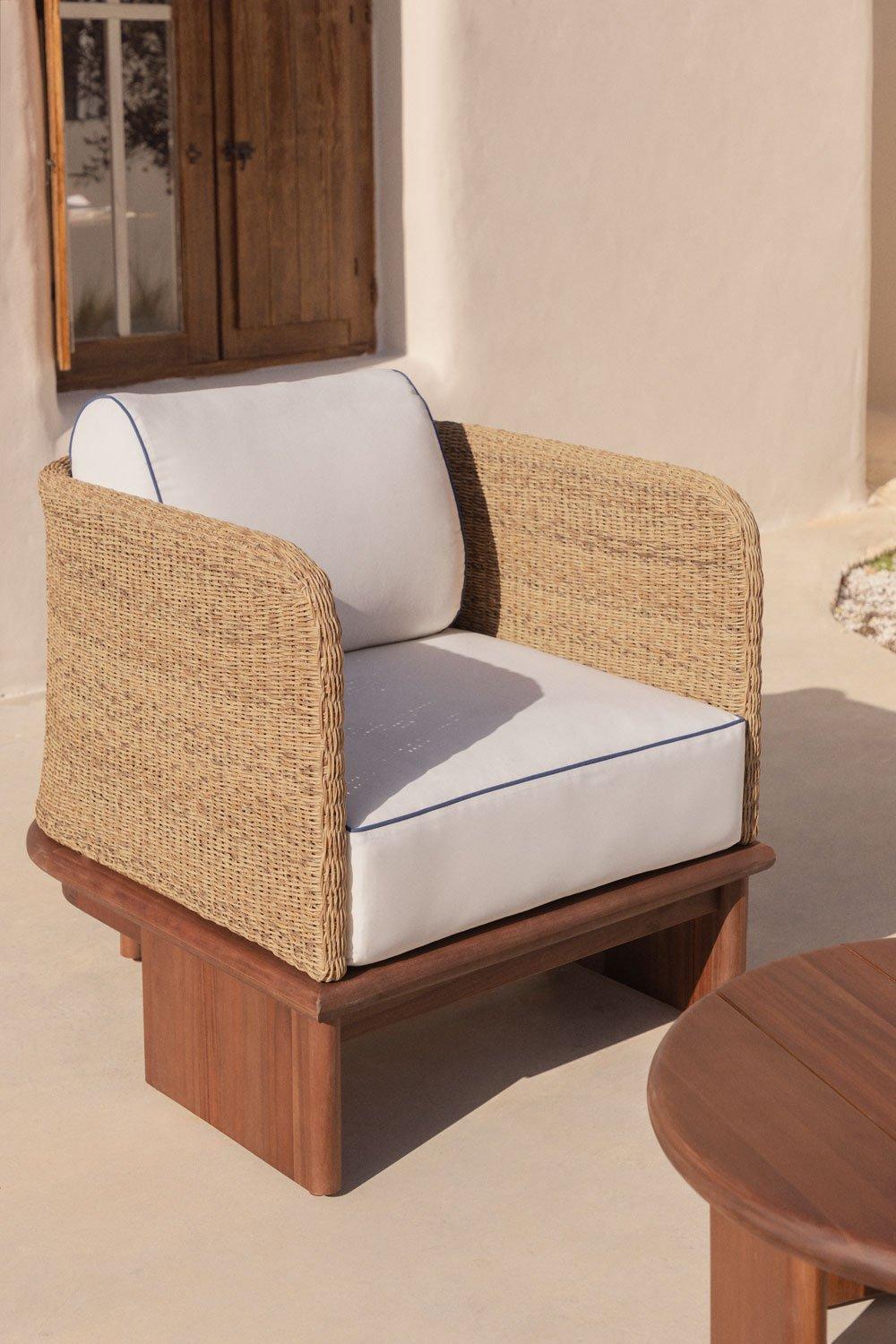 sklum Famara rattan and acacia wood garden armchair