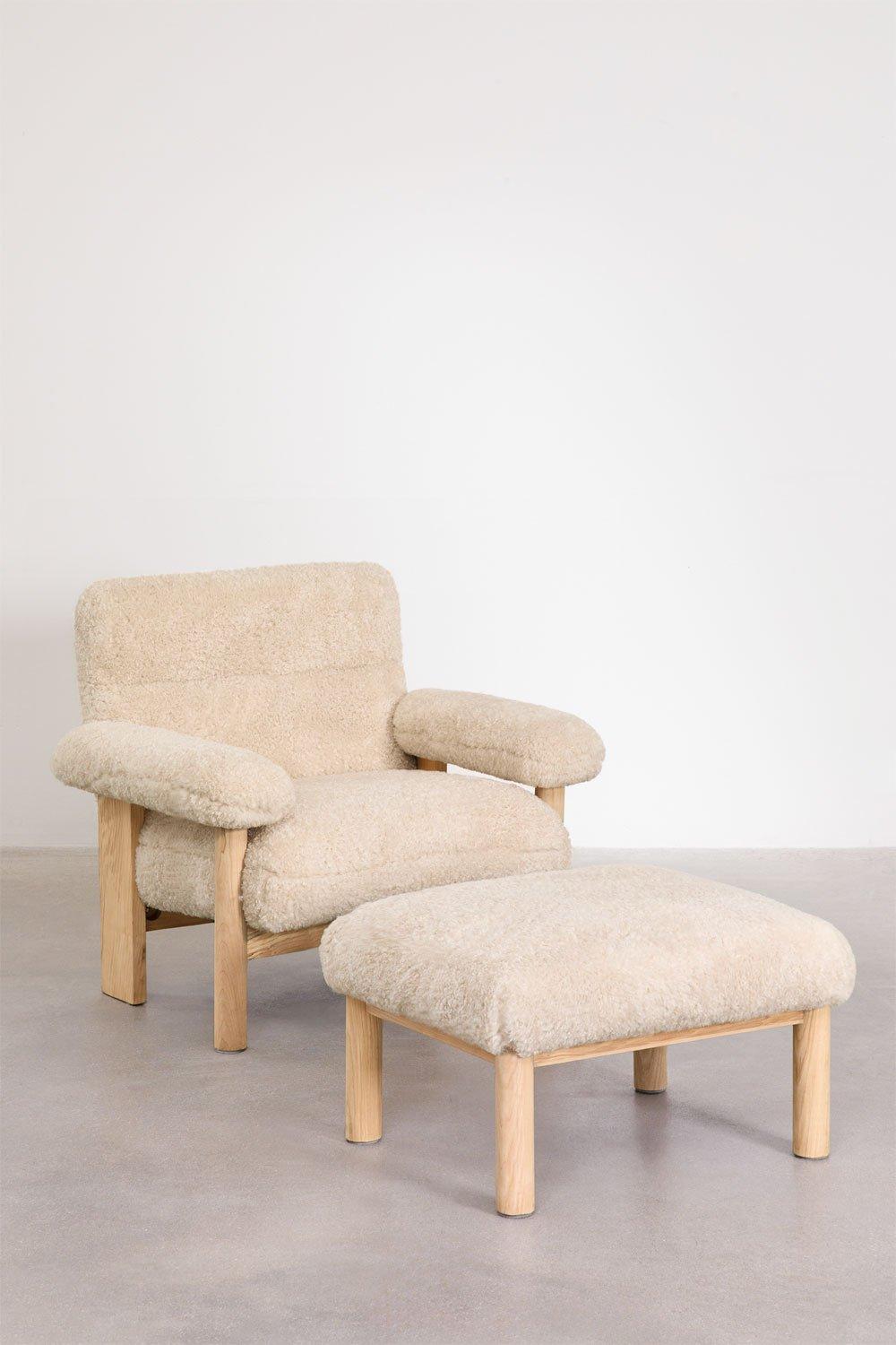 Sklum Fauteuil Bernia Avec Repose-pieds En Peau De Mouton Et Bois De Frêne