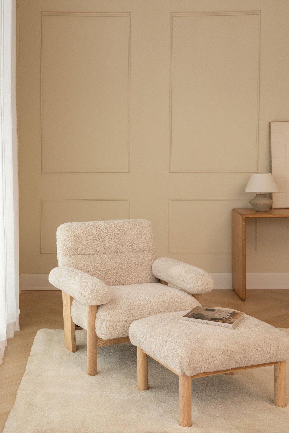 sklum Fauteuil Bernia avec repose-pieds en peau de mouton et bois de frêne