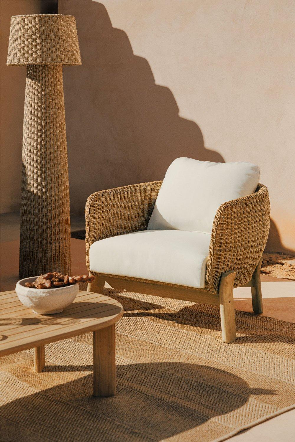 sklum Fauteuil de jardin en bois d'acacia et rotin synthétique Leilan
