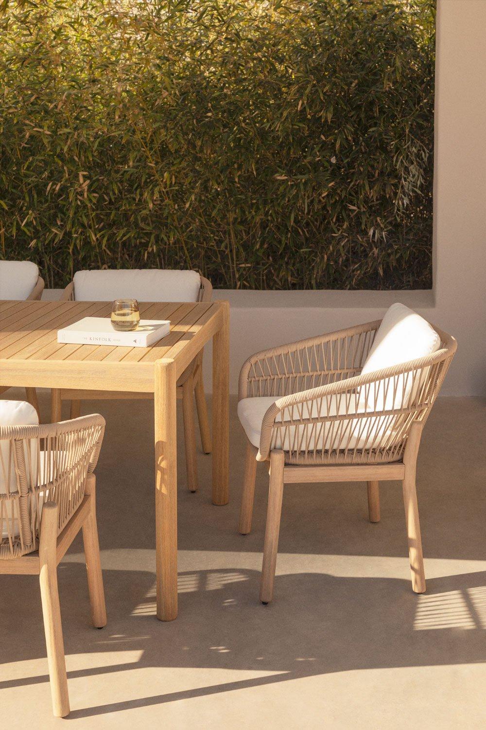 sklum Garden chair with armrests in acacia wood and braided rope Karvia