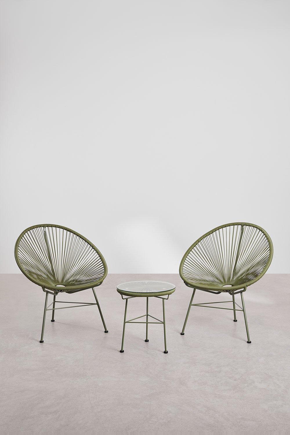 Sklum Garden Set With 2 Armchairs And Side Table In Steel And Synthetic Wicker New Acapulco