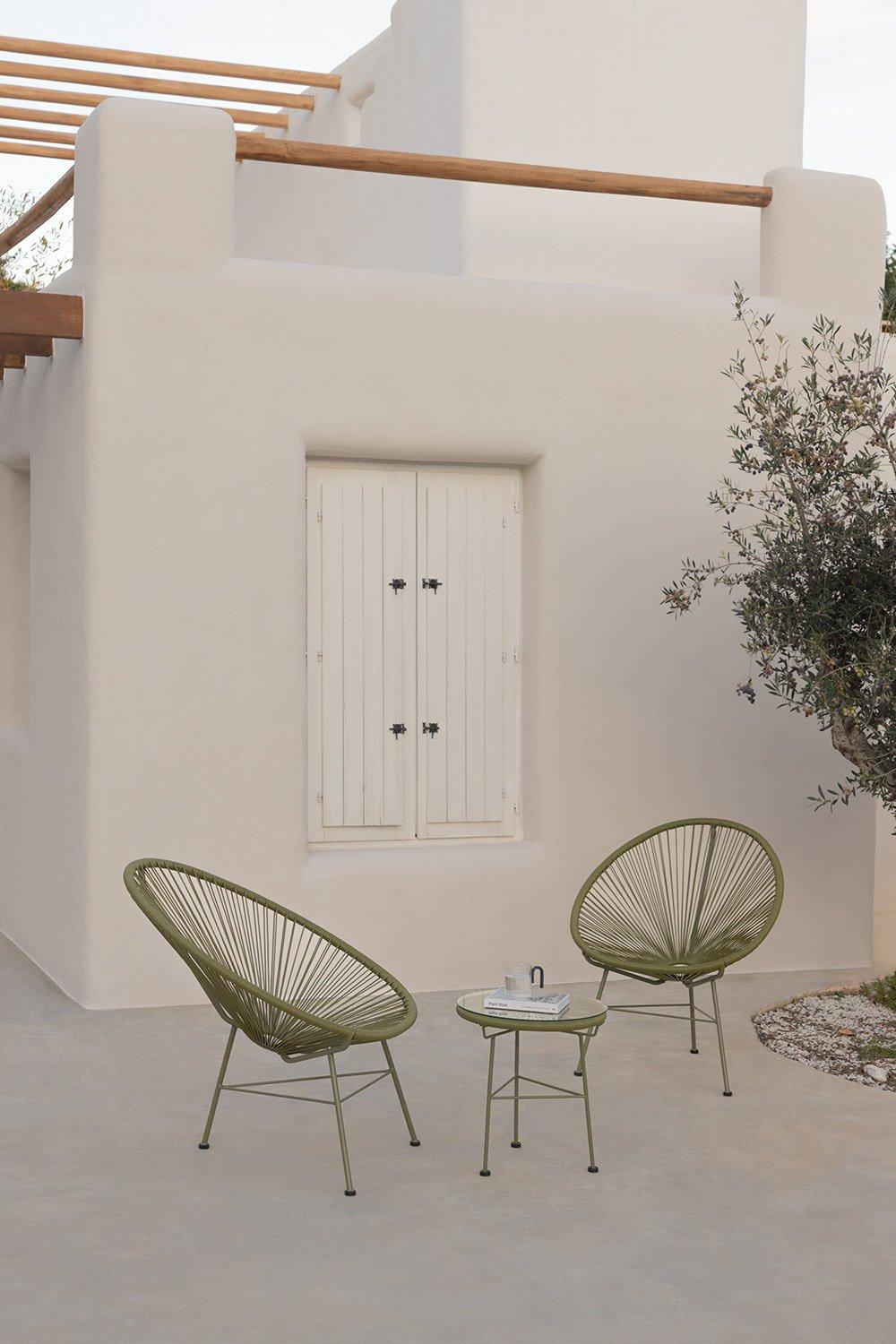 sklum Garden set with 2 armchairs and side table in steel and synthetic wicker New Acapulco