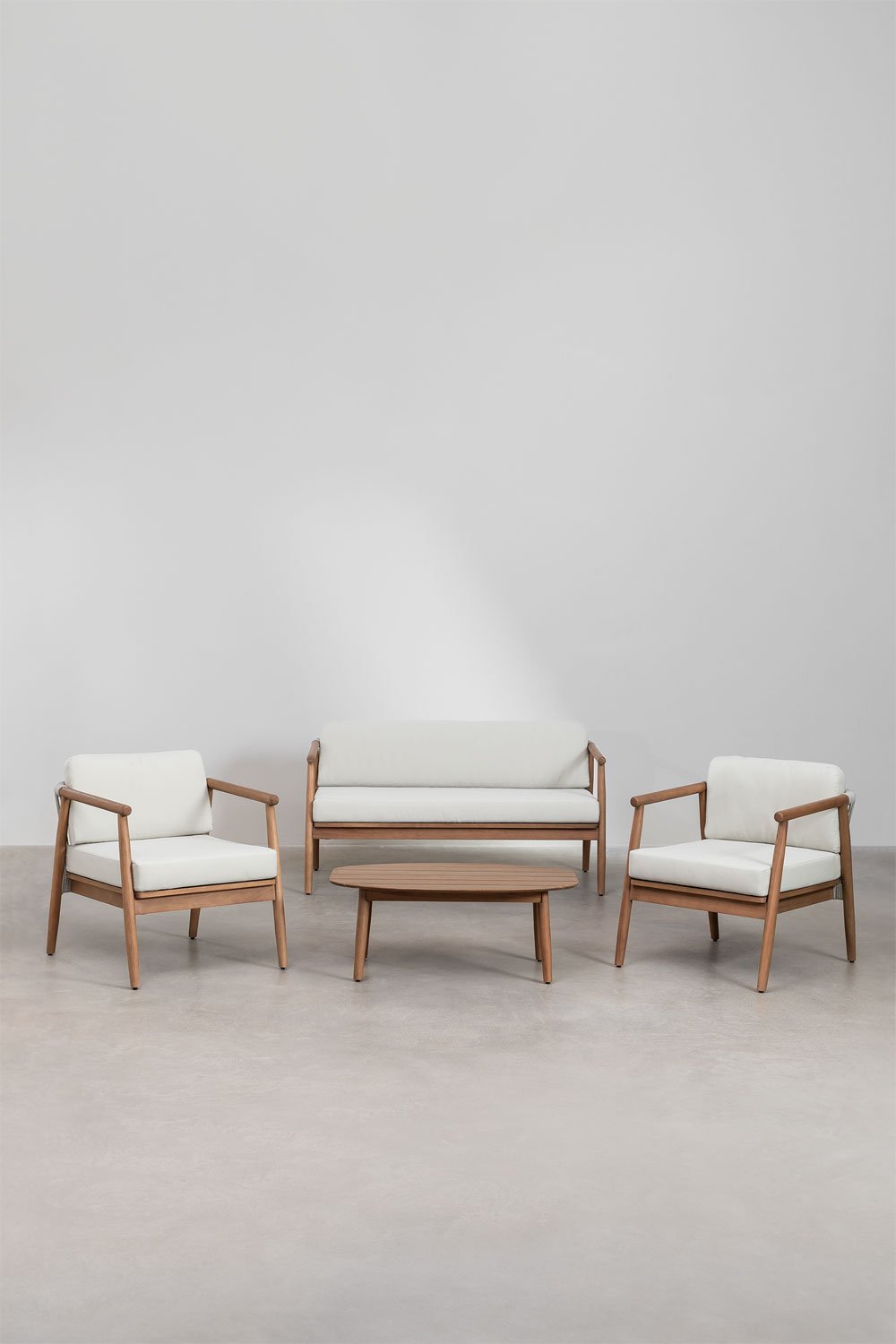 Sklum Garden Set With 2-seater Sofa 2 Armchairs And Coffee Table In Eucalyptus Wood Aderyn