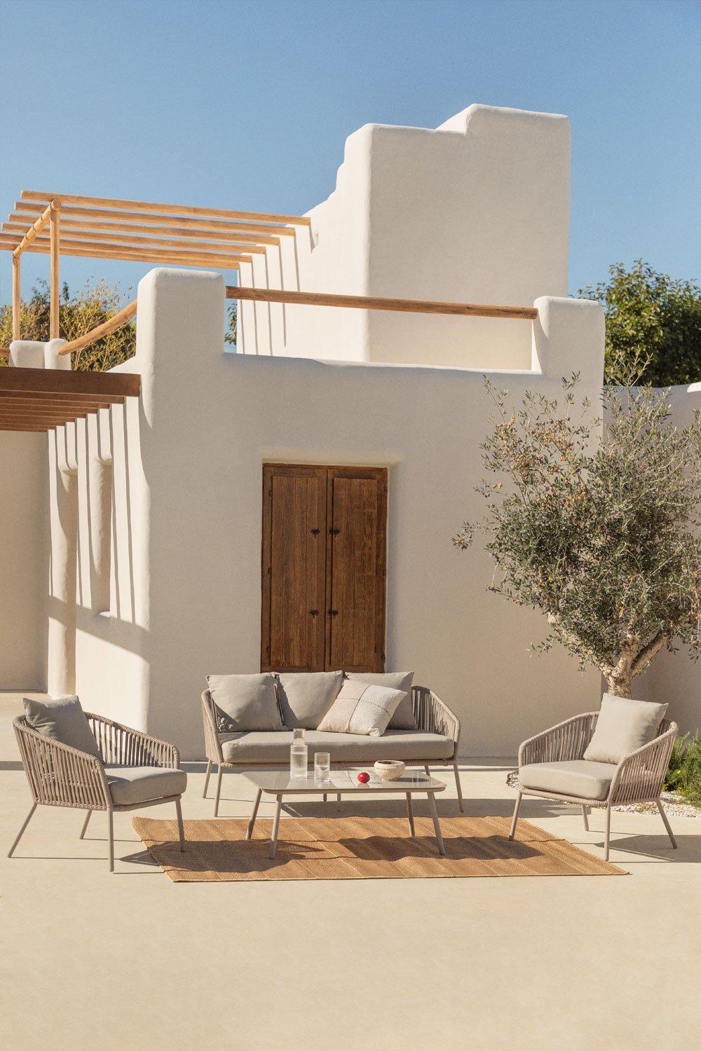 sklum Garden set with 2-seater sofa 2 armchairs and coffee tables in aluminium and braided rope Arhiza