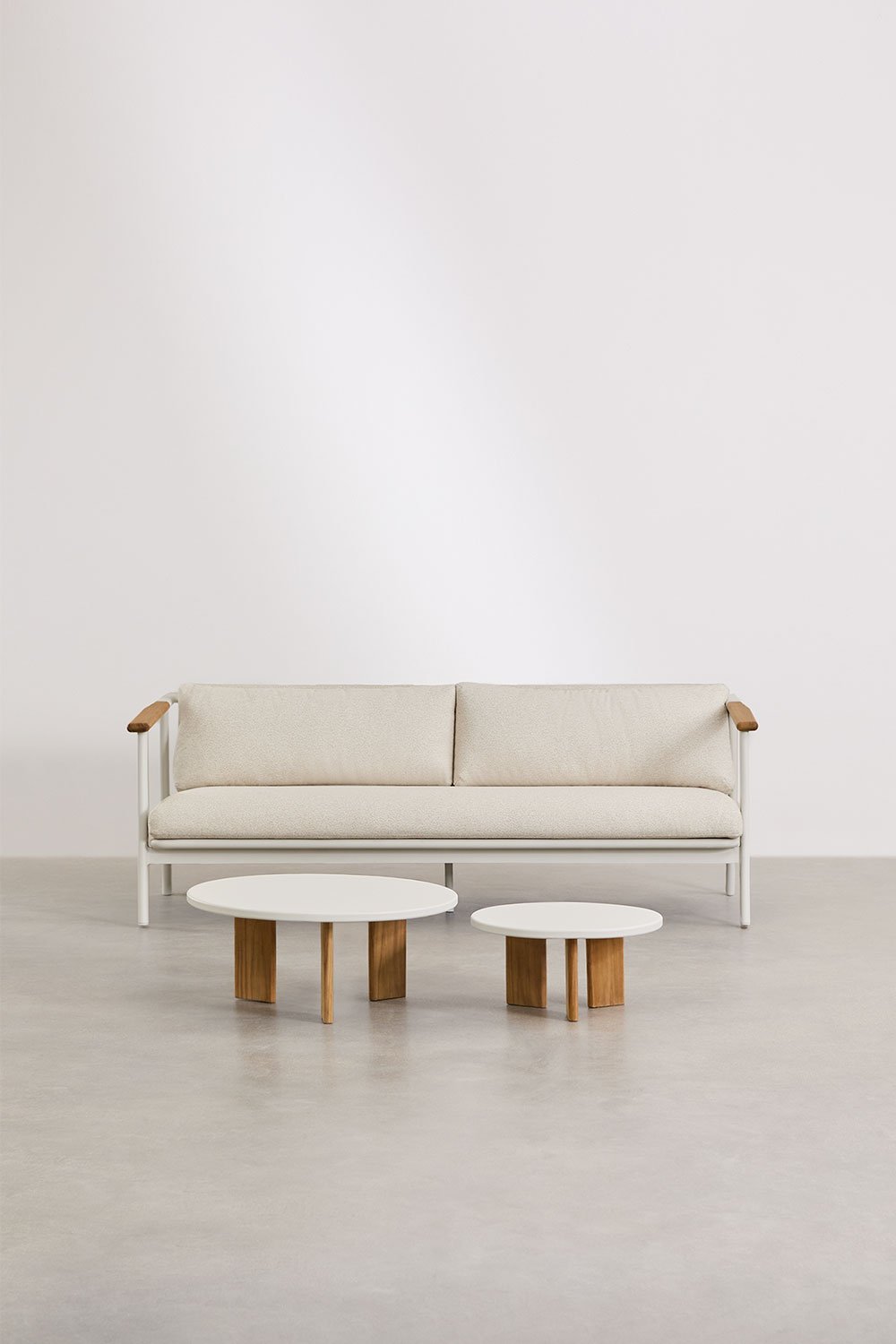 Sklum Garden Set With 2-seater Sofa In Bouclé Fabric And 2 Coffee Tables In Yervin Aluminium