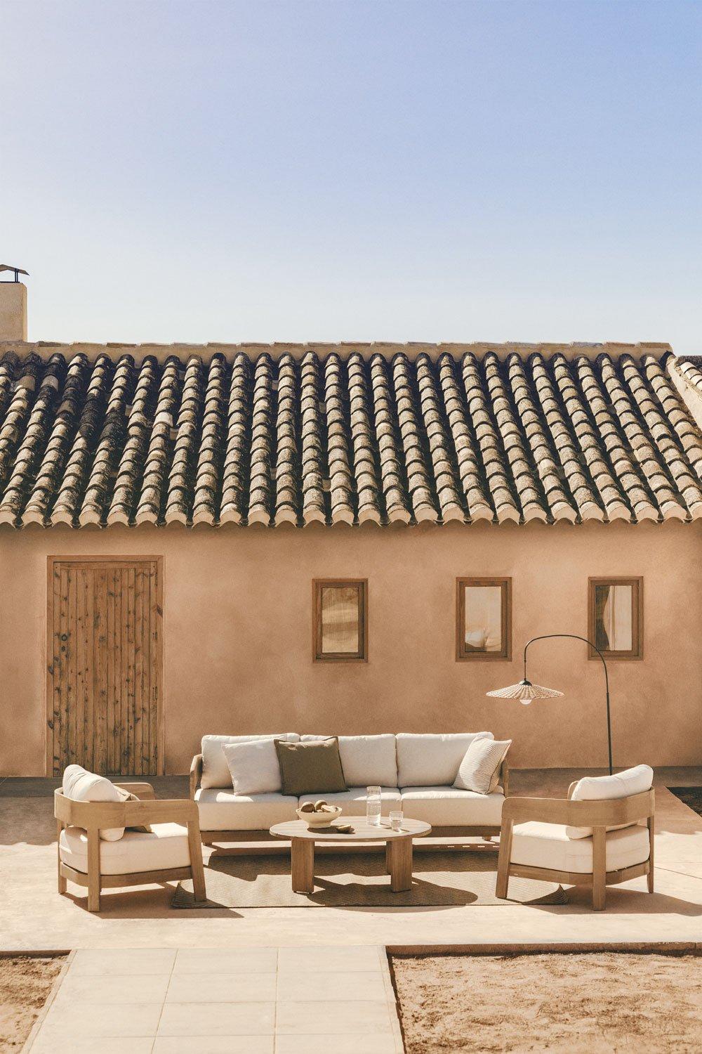 sklum Garden set with 3-seater sofa 2 armchairs and coffee table in Uleno acacia wood