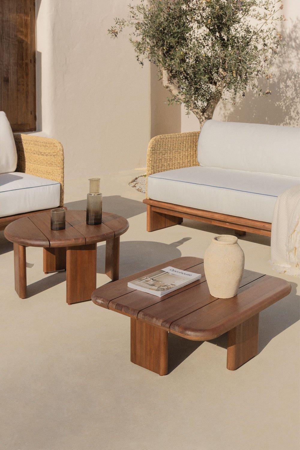 Sklum Garden Set With 3-seater Sofa And 2 Coffee Tables In Rattan And Acacia Wood Famara