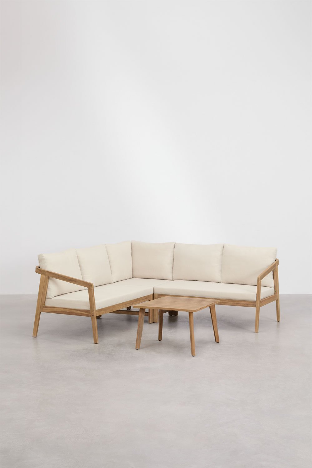 Sklum Garden Set With Corner Sofa And Side Table In Acacia Wood Kaela