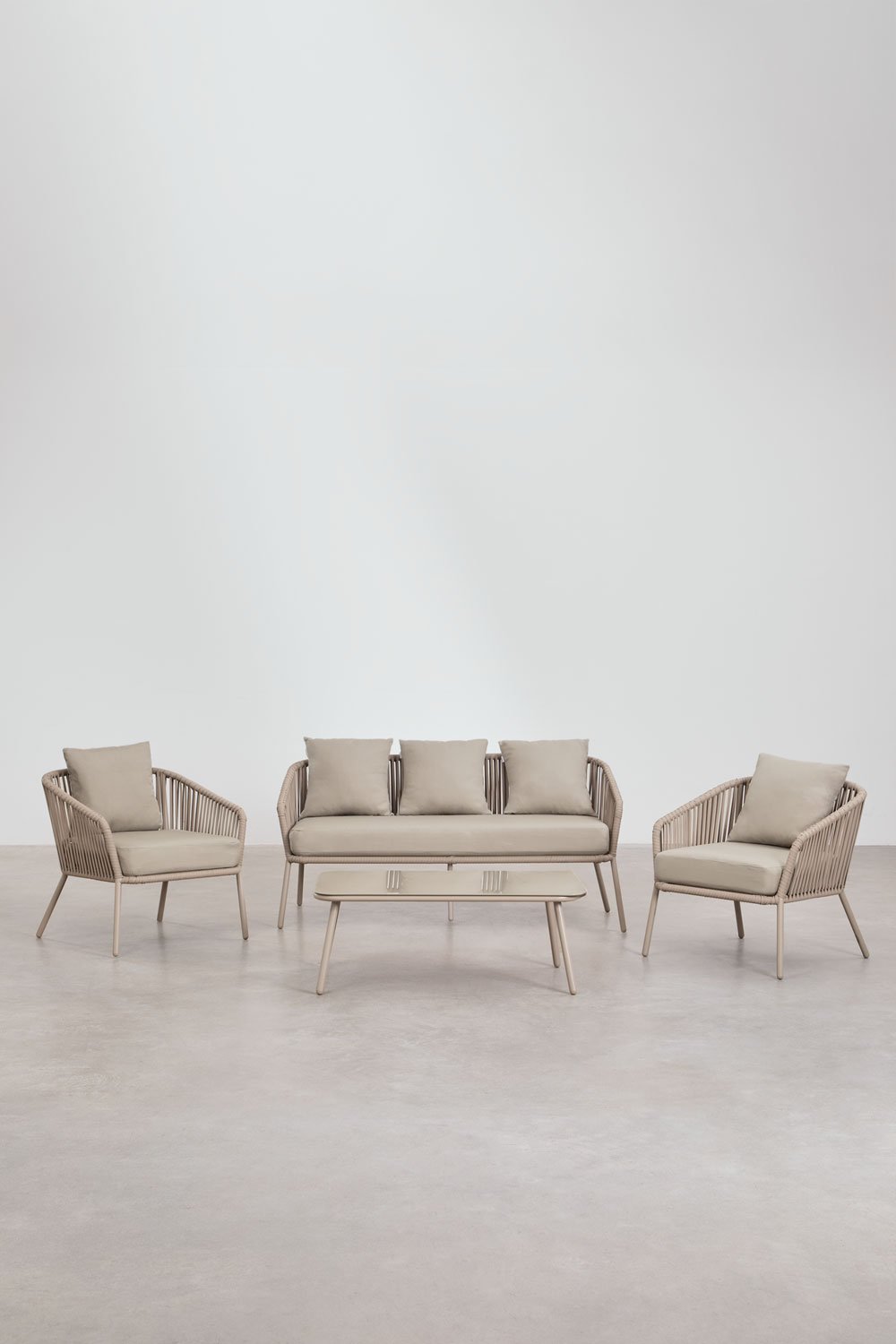 Sklum Gartenset Mit 2-Sitzer-Sofa 2 Sesseln Und Couchtischen Aus Aluminium Und Geflochtenem Seil Arhiza