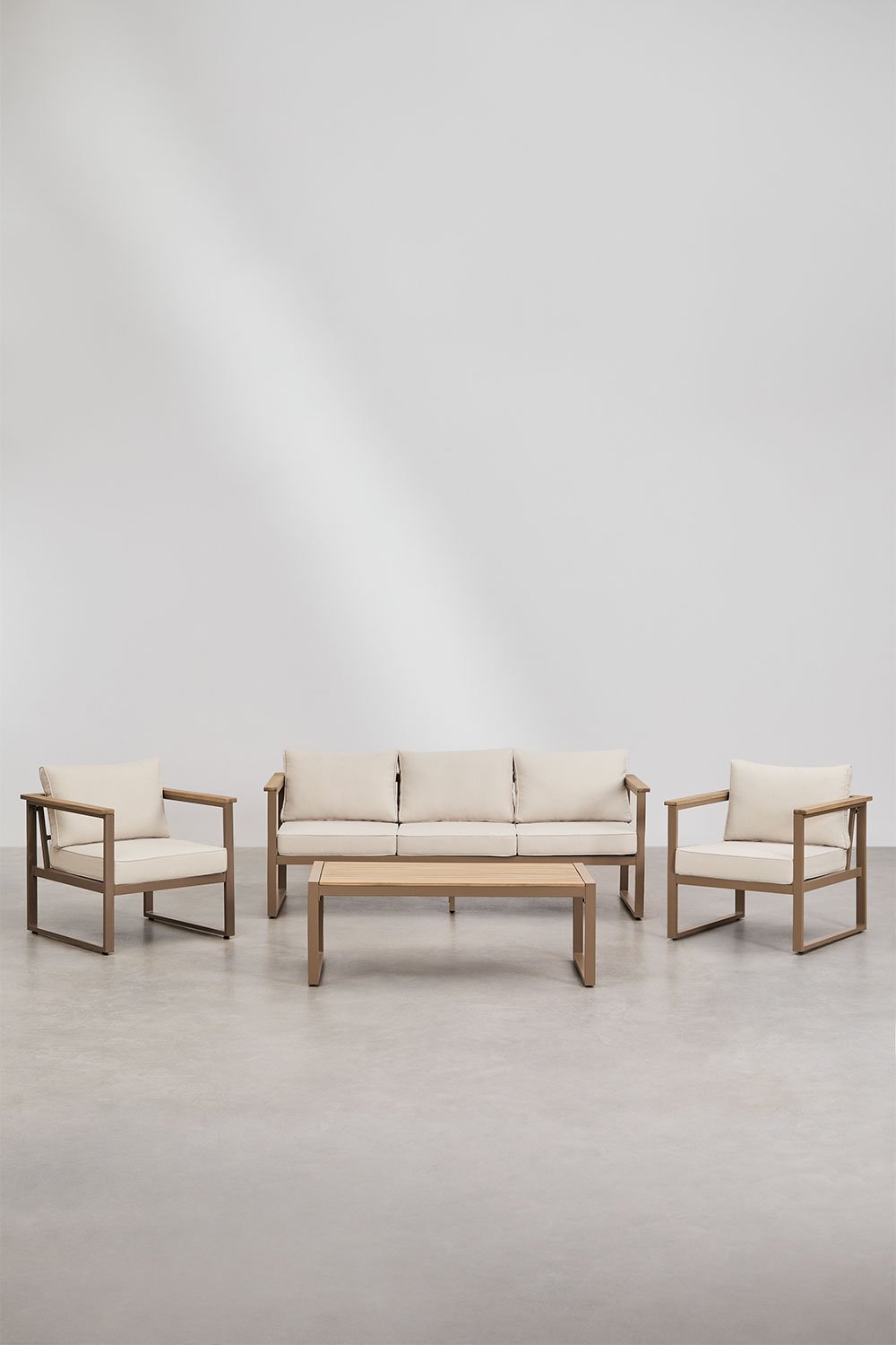 Sklum Gartenset Mit 3-Sitzer-Sofa 2 Sesseln Und Couchtisch Aus Aluminium Und Lipov-Akazienholz