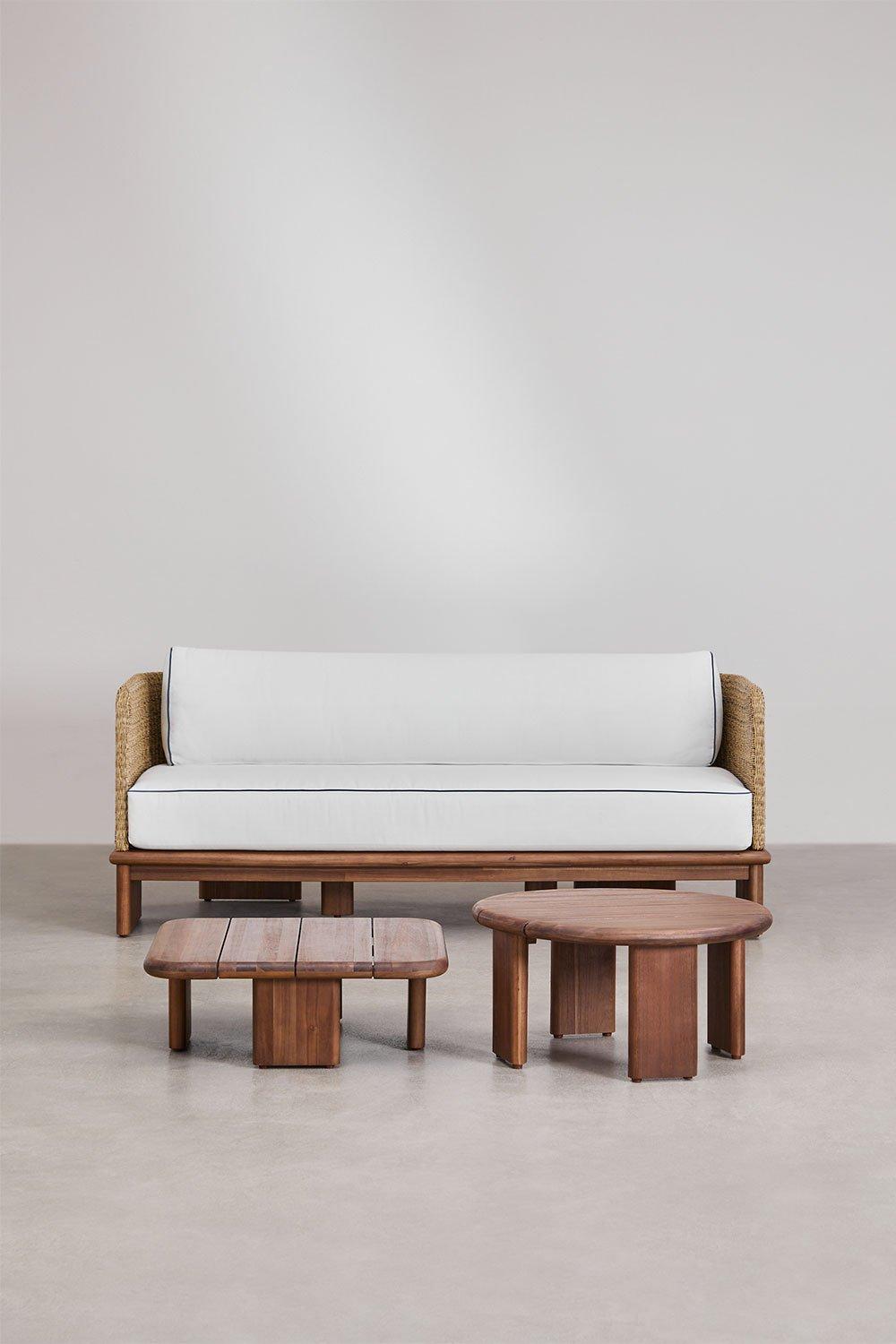Sklum Gartenset Mit 3-Sitzer-Sofa Und 2 Couchtischen Aus Rattan Und Akazienholz Famara