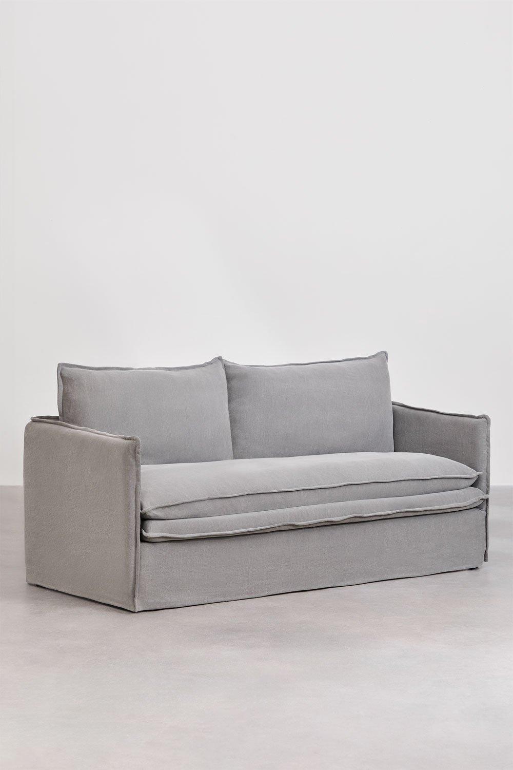 Sklum Grace Linen And Cotton Living Room Set With 3-seater Sofa And Pouf