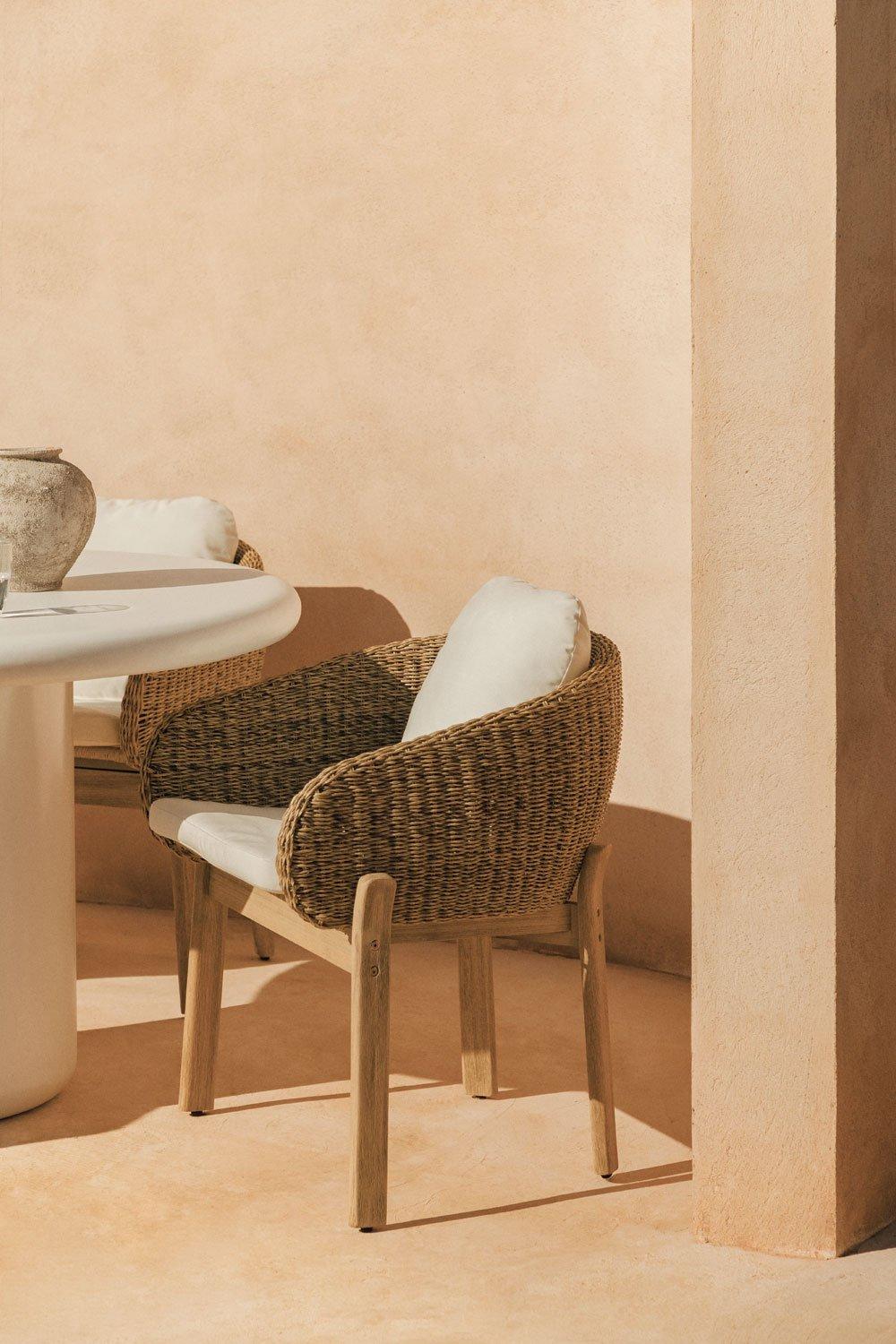 sklum Krzesło ogrodowe Leilan z podłokietnikami z drewna akacjowego i syntetycznego rattanu