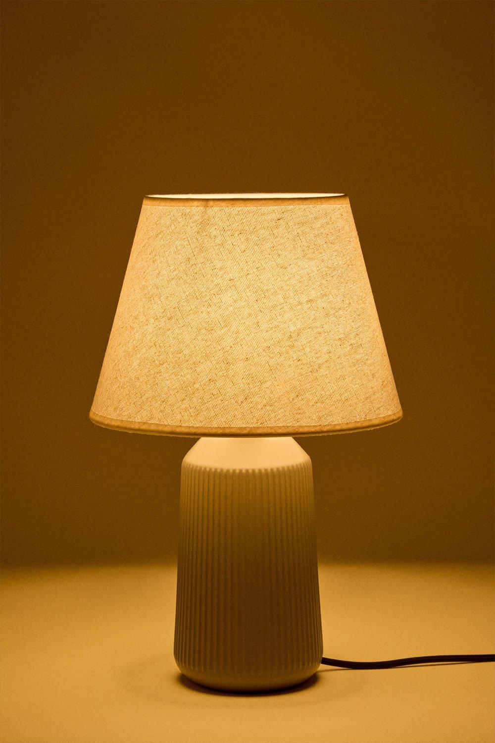 Sklum Lámpara De Mesa 40 Cm En Cerámica Y Lino Torena