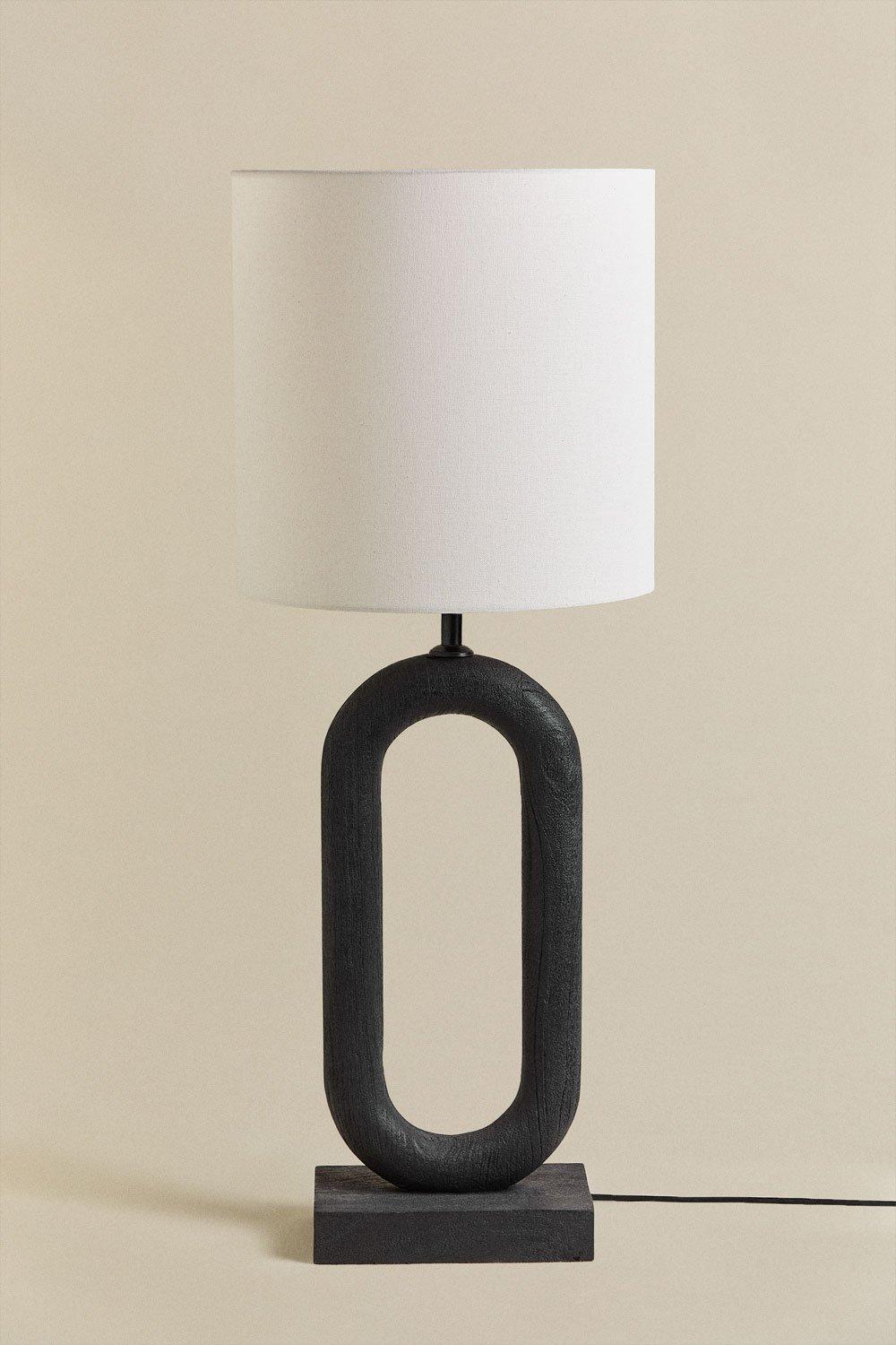 Sklum Lámpara De Mesa En Madera De Mango Y Lino Ariadne