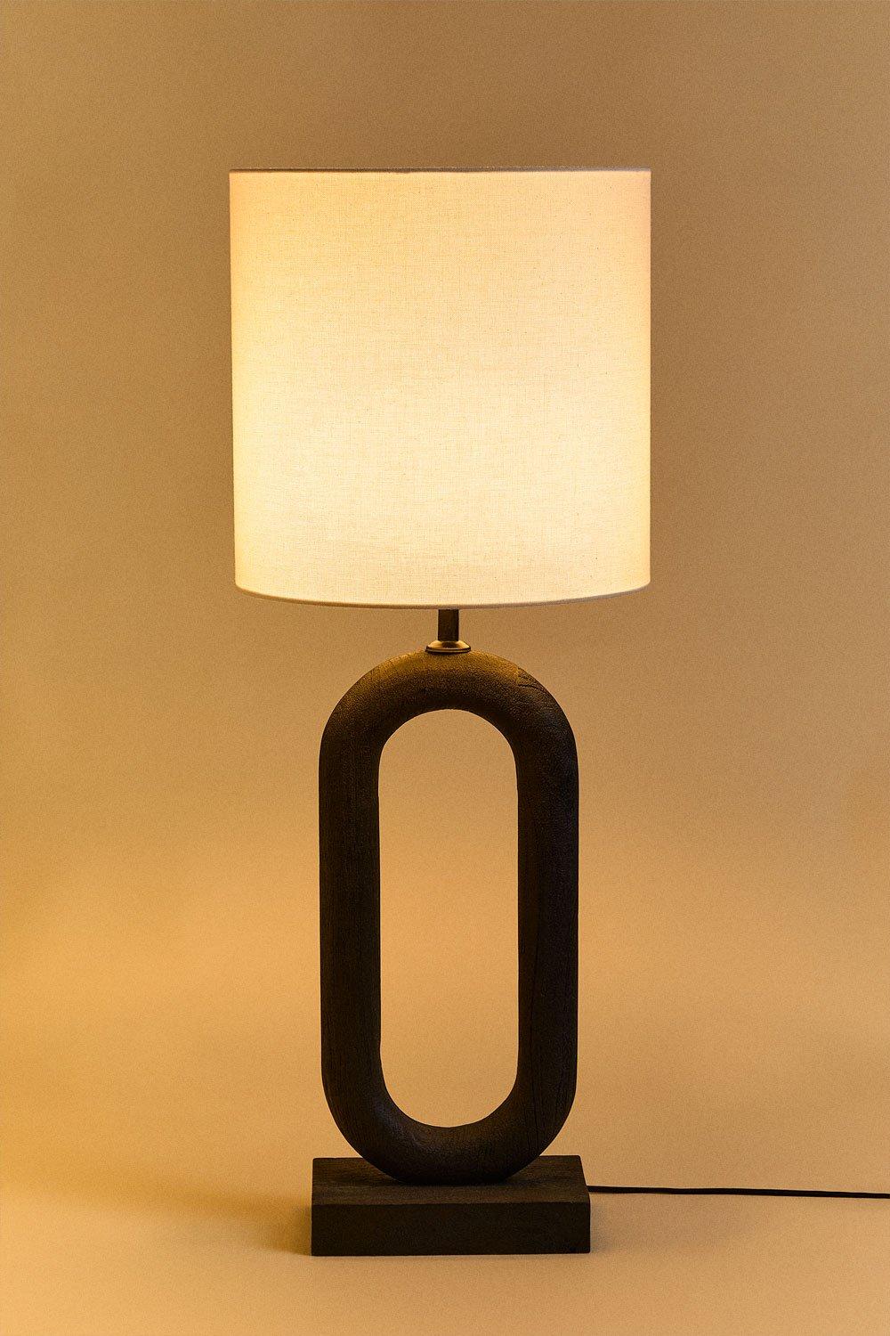 Sklum Lámpara De Mesa En Madera De Mango Y Lino Ariadne