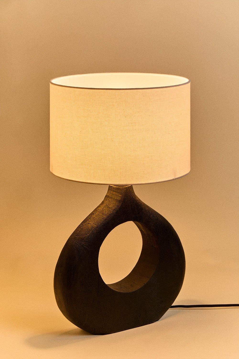 Sklum Lámpara De Mesa En Madera De Mango Y Lino Lavaux