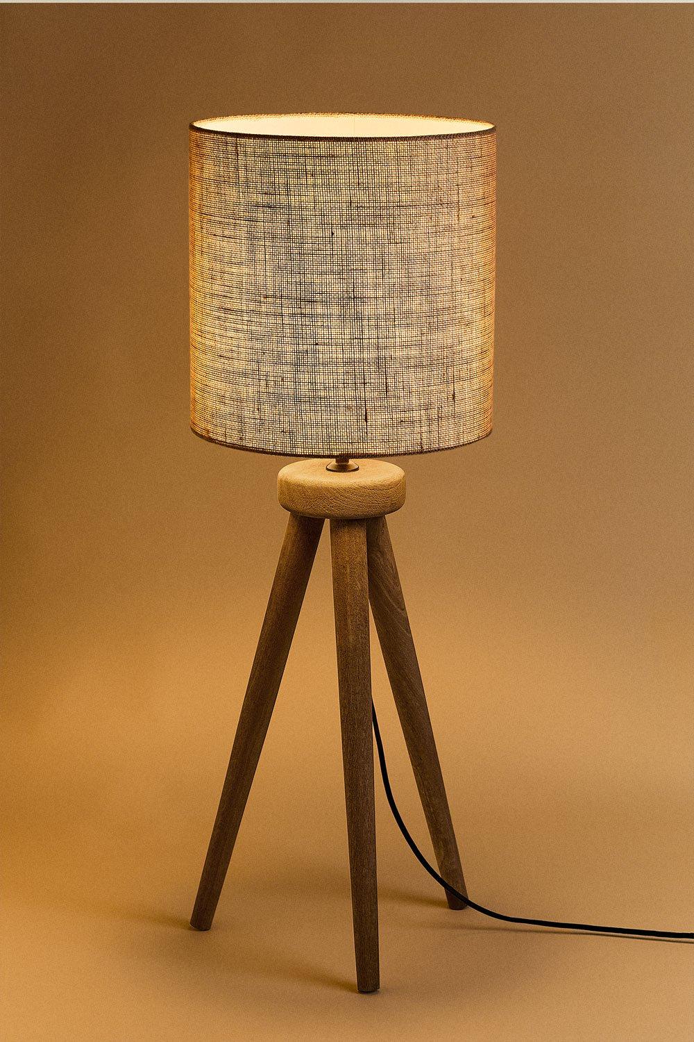 Sklum Lámpara De Mesa En Madera De Mango Y Lino Ligia