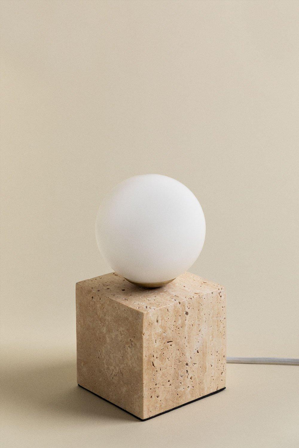 Sklum Lámpara De Mesa En Travertino Con Bola De Cristal Davise