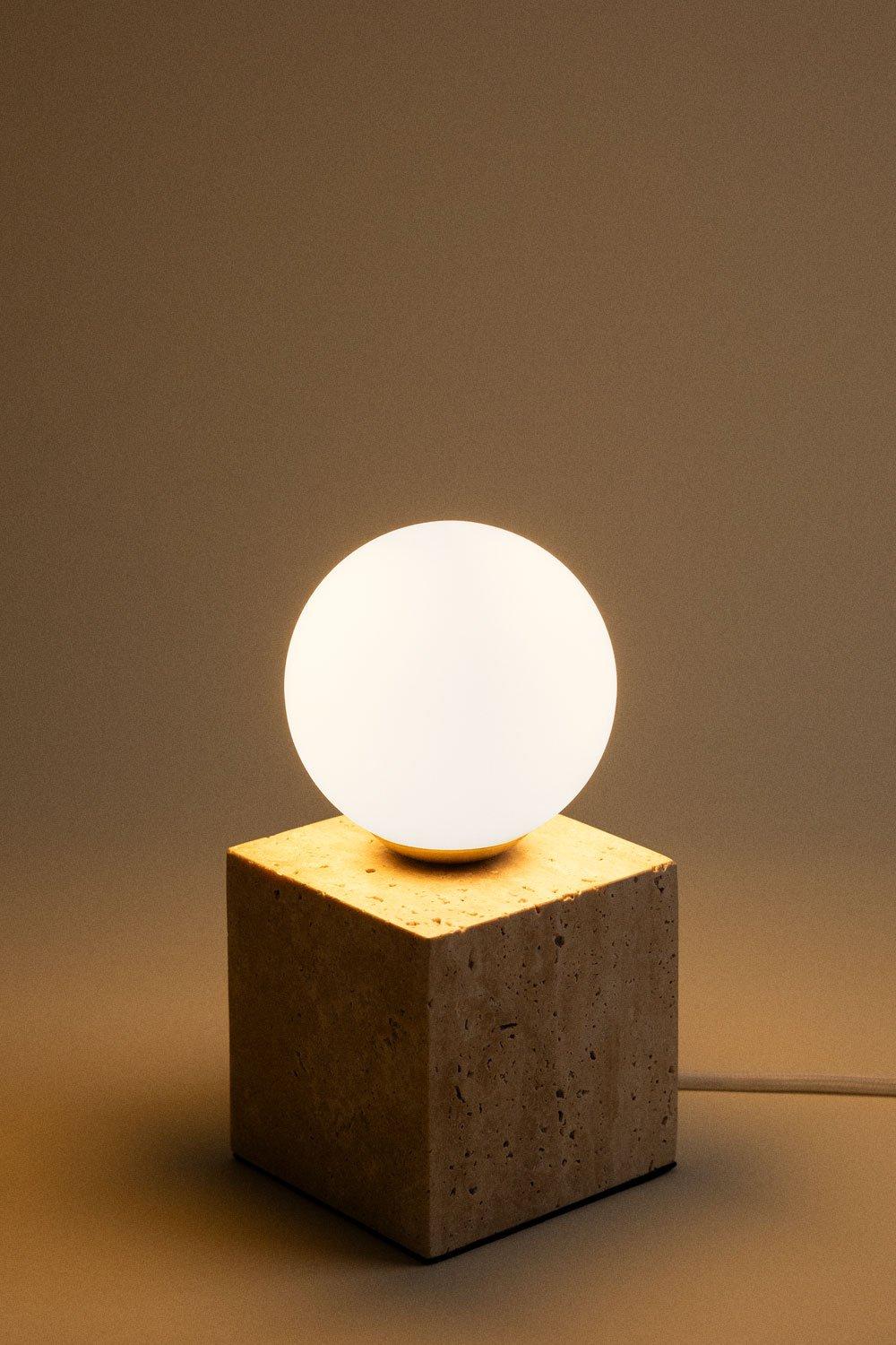 Sklum Lámpara De Mesa En Travertino Con Bola De Cristal Davise