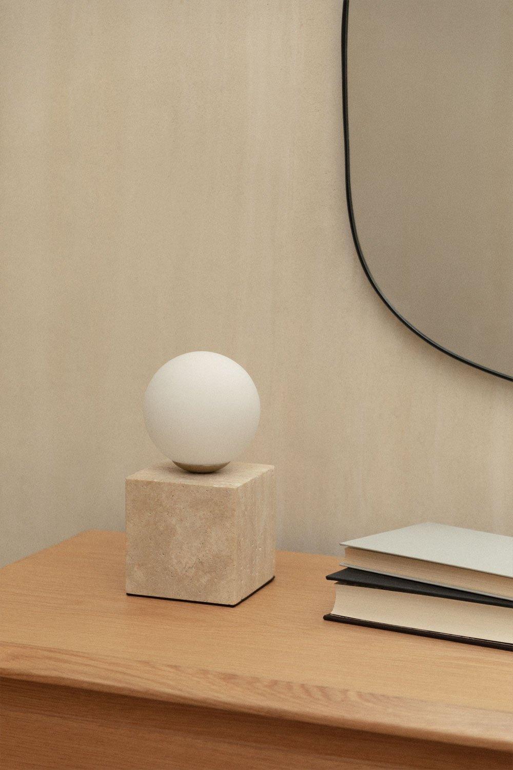 sklum Lámpara de mesa en travertino con bola de cristal Davise