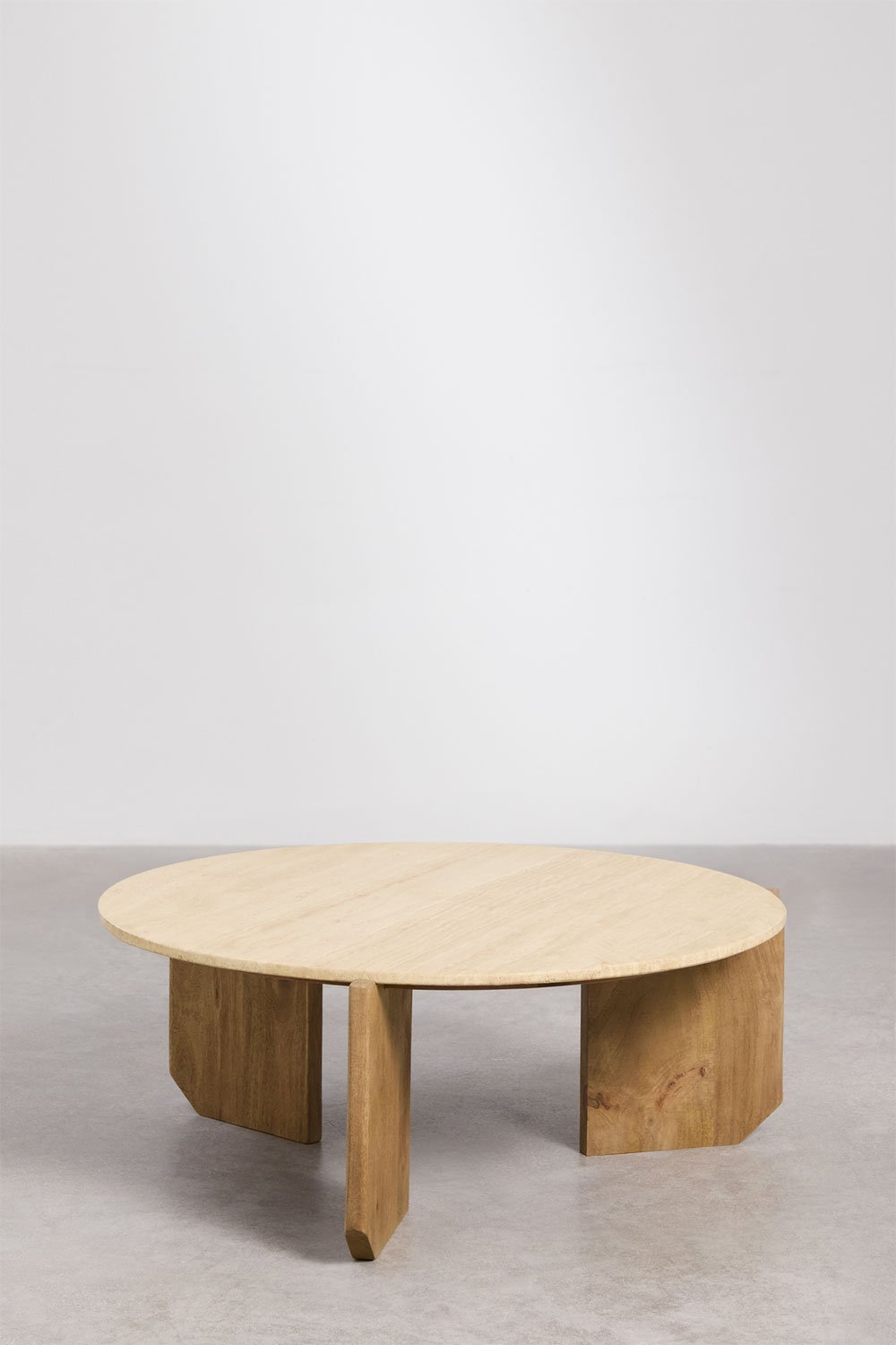 Sklum Lavinia Round Coffee Table Ø90 Cm In Travertine And Mango Wood